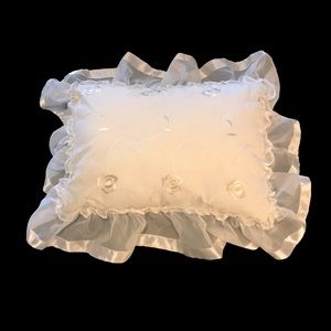 Victorian Style Pillow w/Embroidery and Satin Trim; 9”x15” Prop Pillow, Doll etc